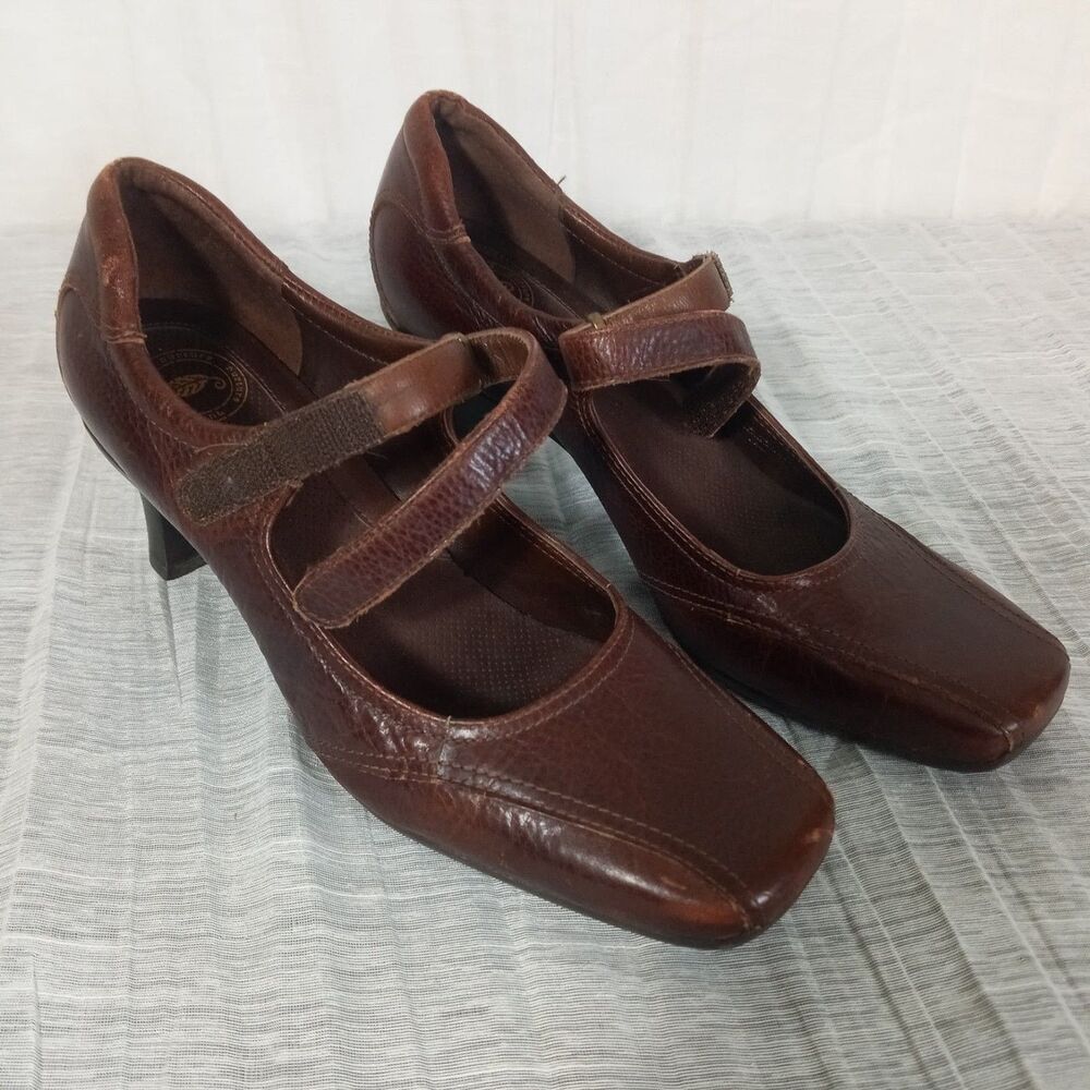 Lamaze Nurture Leather Mary Jane Heels SZ 7.5 Comfort Brown Strap Square Shoes